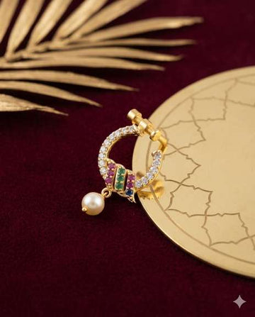 Designer Press Nose Ring with Pearl