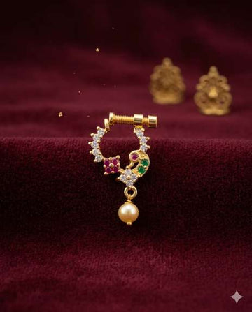 Designer Press Nose Ring with Pearl
