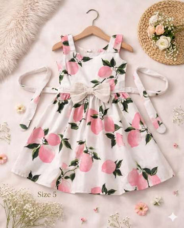Sleeveless Fruit Print Bow Frock