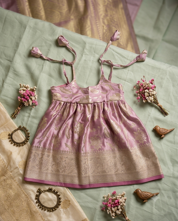 Lavender Pink Banarasi Brocade Tie-Strap Dress