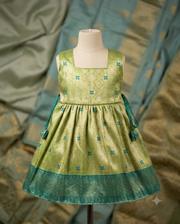 Green & Teal Banarasi Brocade Party Dress