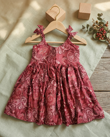 Wine Paisley Bow-Strap Party Dress
