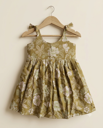 Olive Floral Print Tie-Strap Dress