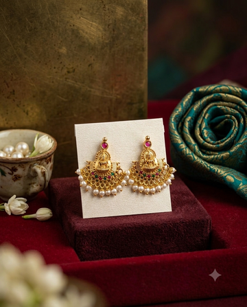 Antique Gold Lakshmi Chandbali Earrings