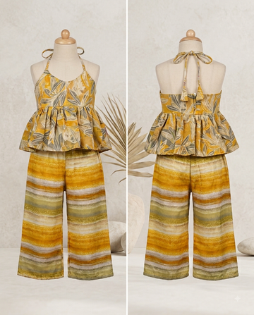 Mustard Olive Halter Peplum & Palazzo Set