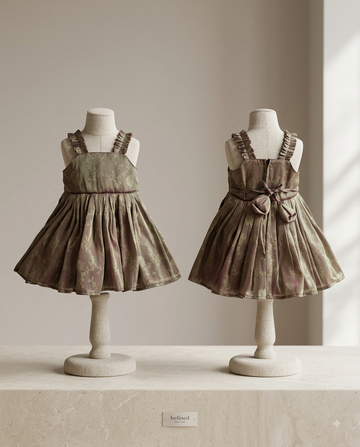 Brown Floral Jacquard Ruffle-Strap Dress