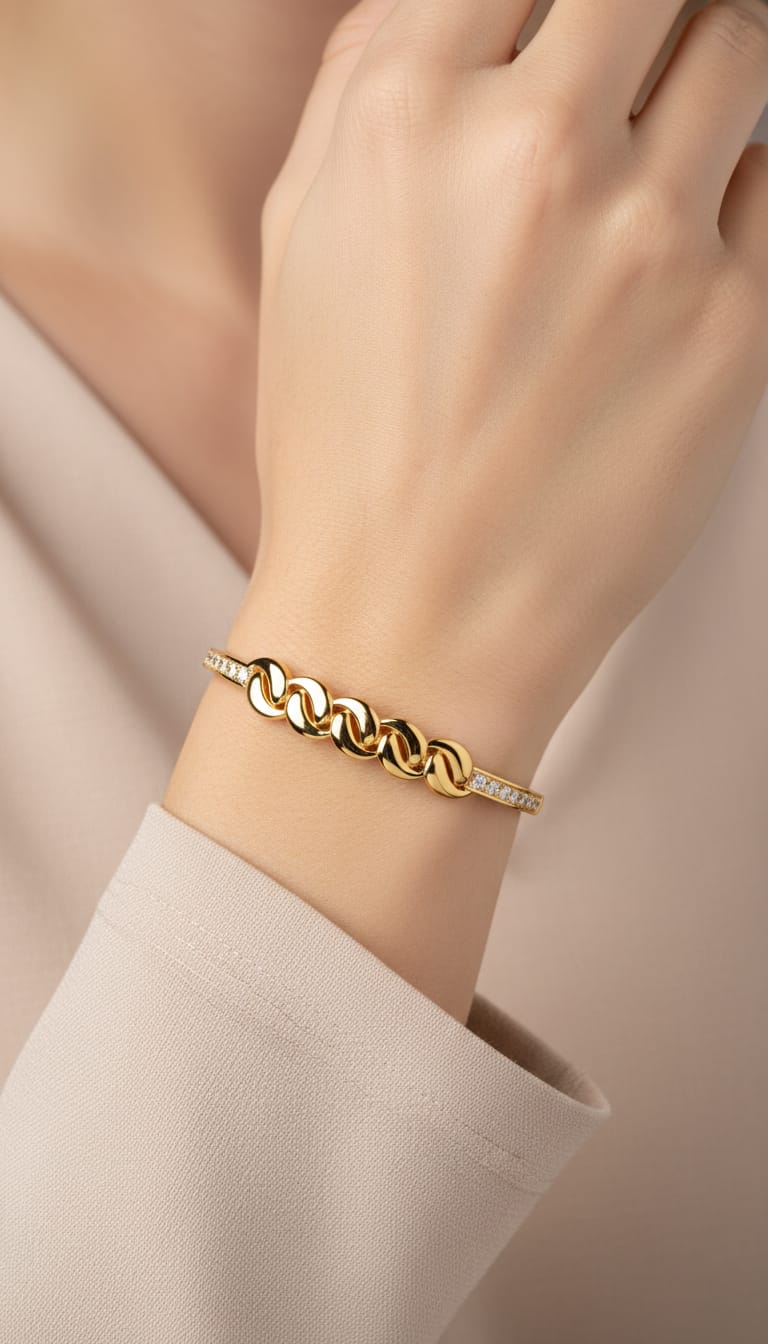 Gold pave link chain bracelet