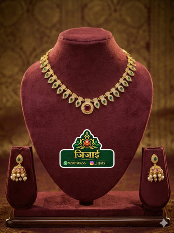 Emerald Leaf Diamond Necklace Set