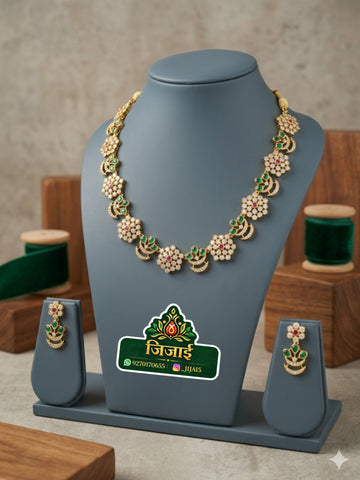 Emerald Floral Crescent Necklace Set