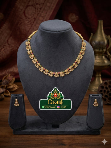 Antique Gold Fan Motif Necklace Set
