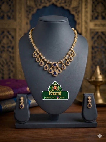 Sapphire Blue Diamond Drop Necklace Set