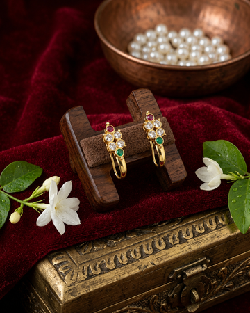 Golden Hoop Earrings with Gemstone Cluster