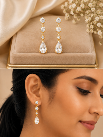 Golden Cubic Zirconia Graduated Drop Earrings