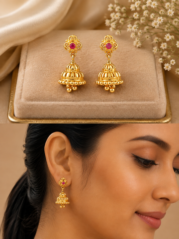 Antique Golden Ruby Jhumka Earrings