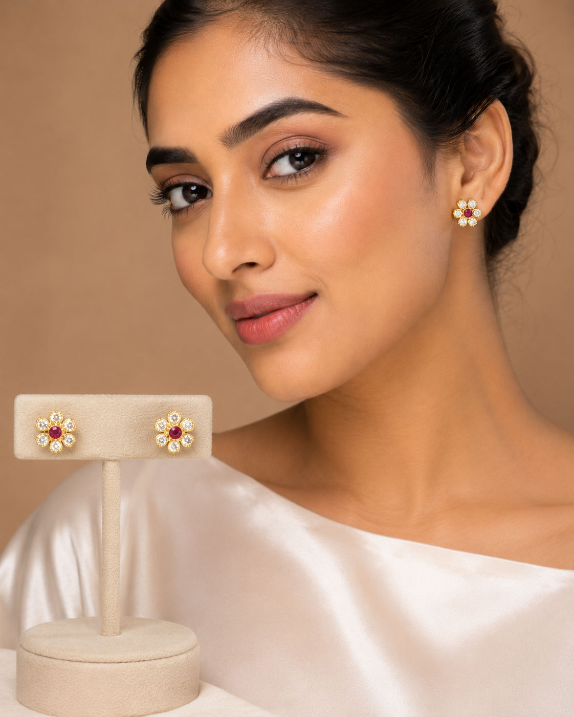 Ruby Blossom Stud Earrings
