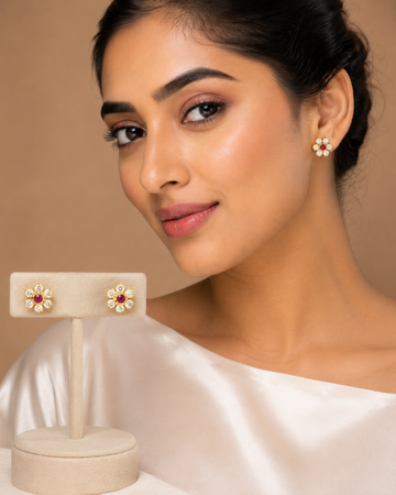 Ruby Blossom Stud Earrings
