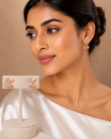 Pink Cherry Charm Stud Earrings