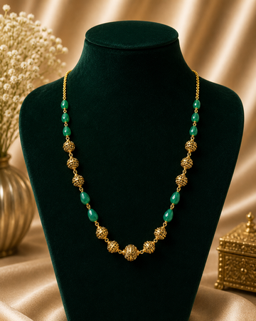 Green Onyx & Antique Gold Beaded Necklace
