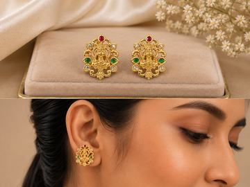 Antique Golden Lakshmi Filigree Stud Earrings