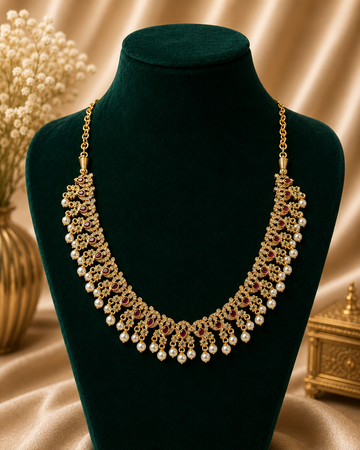 Ruby & Emerald Pearl-Drop Kundan Necklace