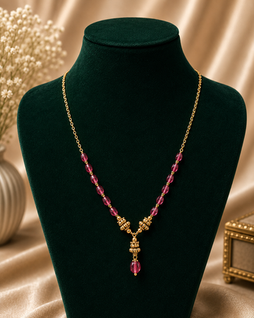 Pink Tourmaline & Antique Gold Drop Necklace
