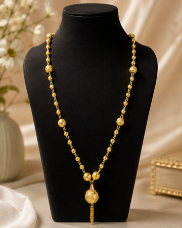 Antique Gold Bead & Tassel Drop Necklace