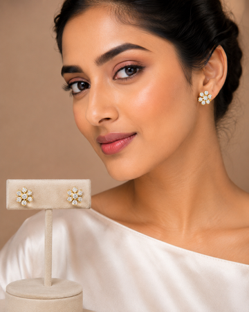 Golden Cubic Zirconia Flower Stud Earrings